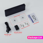 Xuanzit digital wall clock back panel showing positioning pins and USB cable