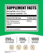 BulkSupplements pure milk thistle powder nutritional information label