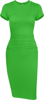 Missufeintl Women's Bodycon Ruched Short Sleeve T Shirt Midi Sundress Fitted Casual Dress - Image 11