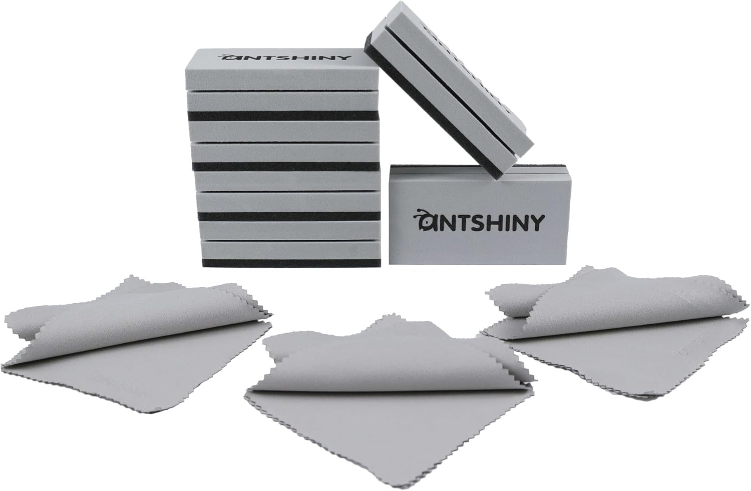 Antshiny ceramic coating applicator kit front view with foam blocks and suede cloths