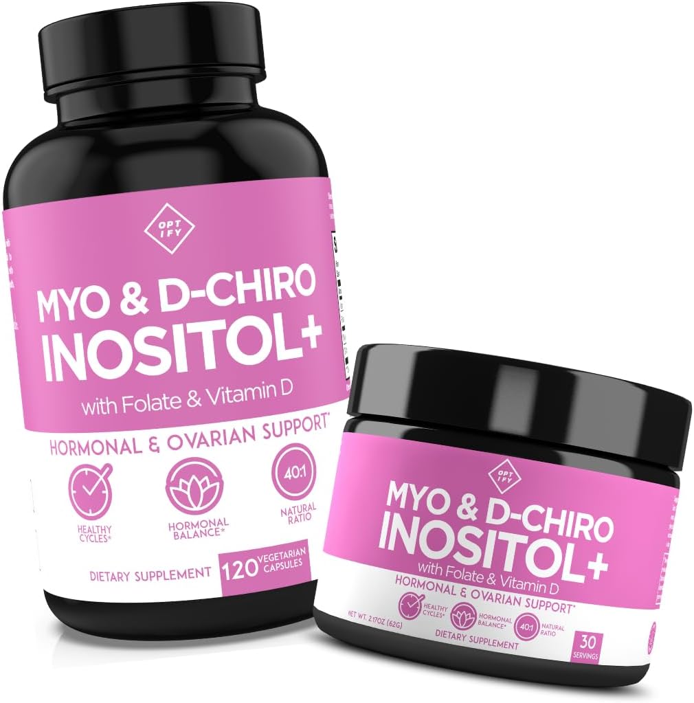 Optify Inositol Supplement Bundle - Myo-Inositol, D-Chiro Inositol, Folate & Vitamin D - Capsule & Powder - 60-Day Supply - Hormone & Ovarian Support - Image 1