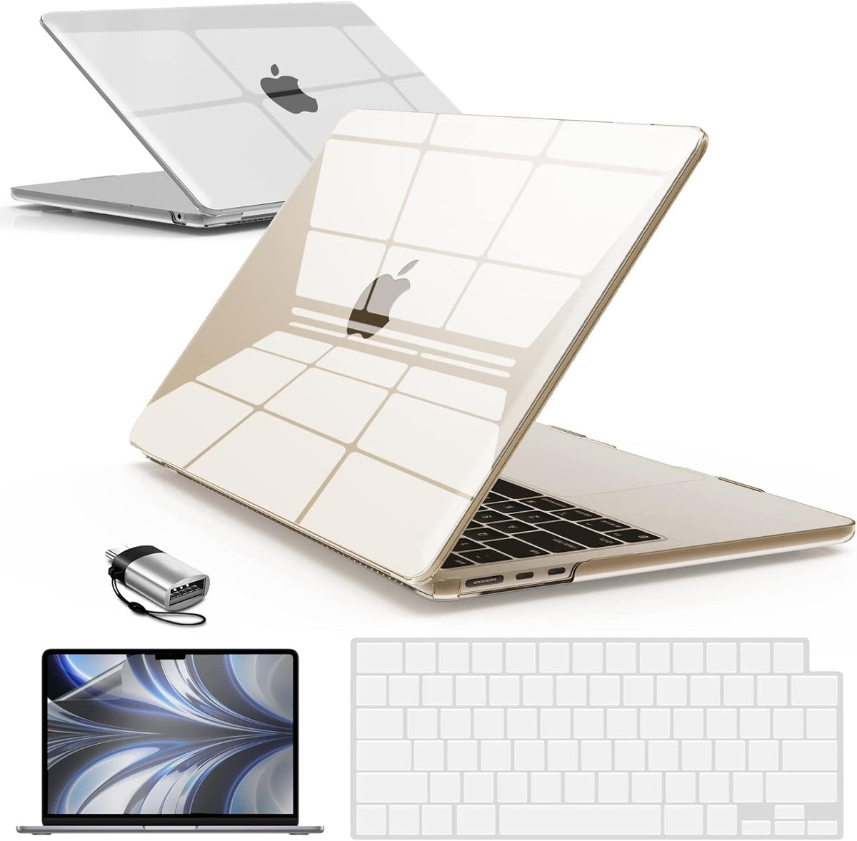 IBENZER MacBook Air 13 inch crystal clear hard shell case front view protection bundle