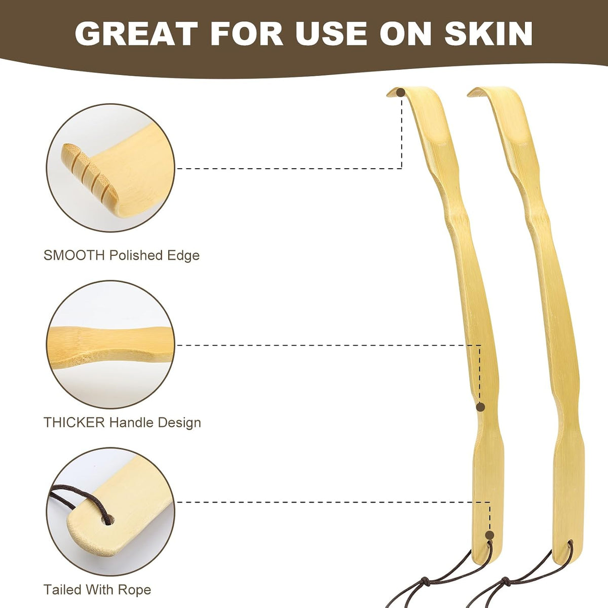 YIMICOO bamboo back scratcher curved handle close up