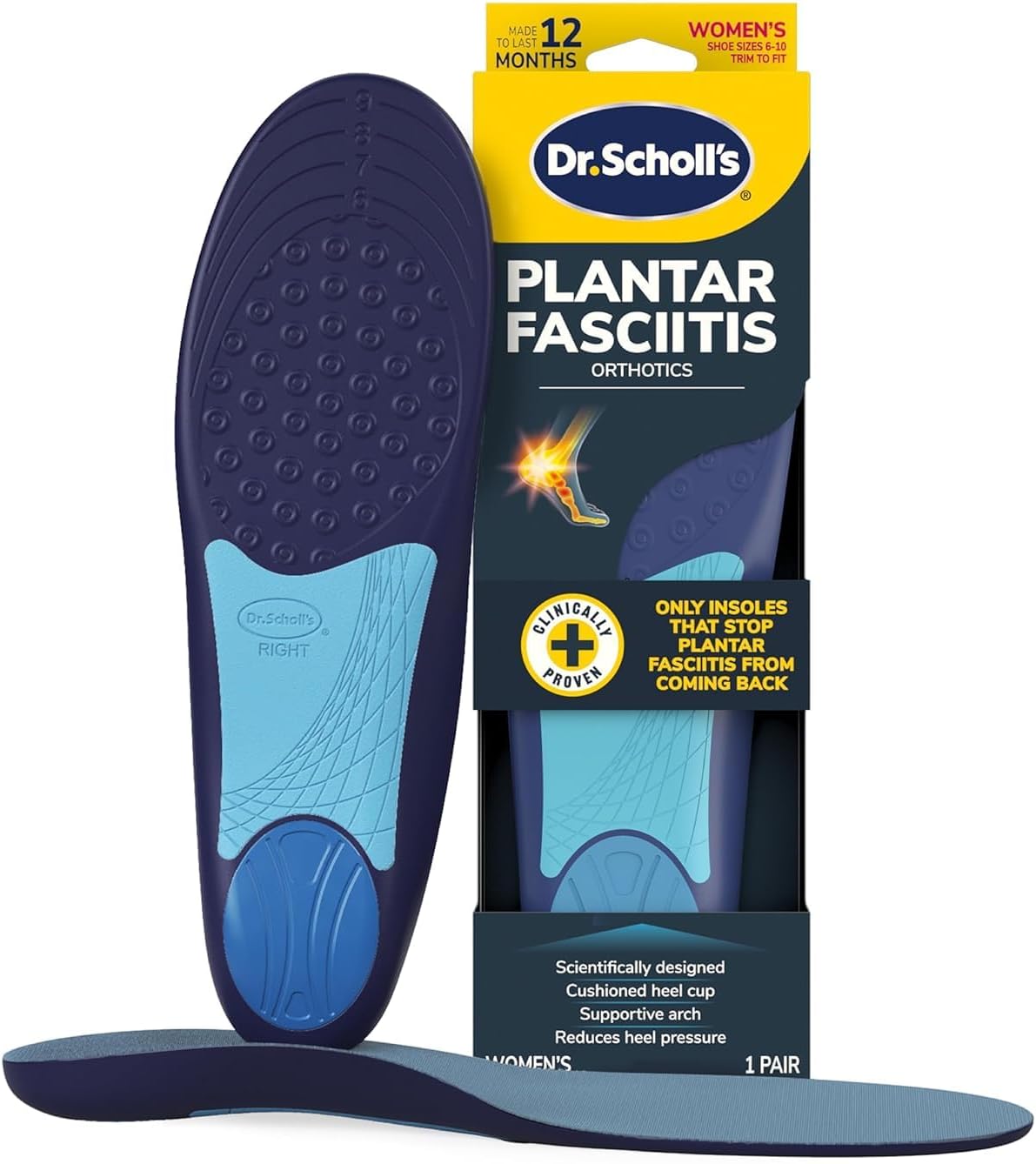 Dr. Scholl's plantar fasciitis orthotics front view packaging