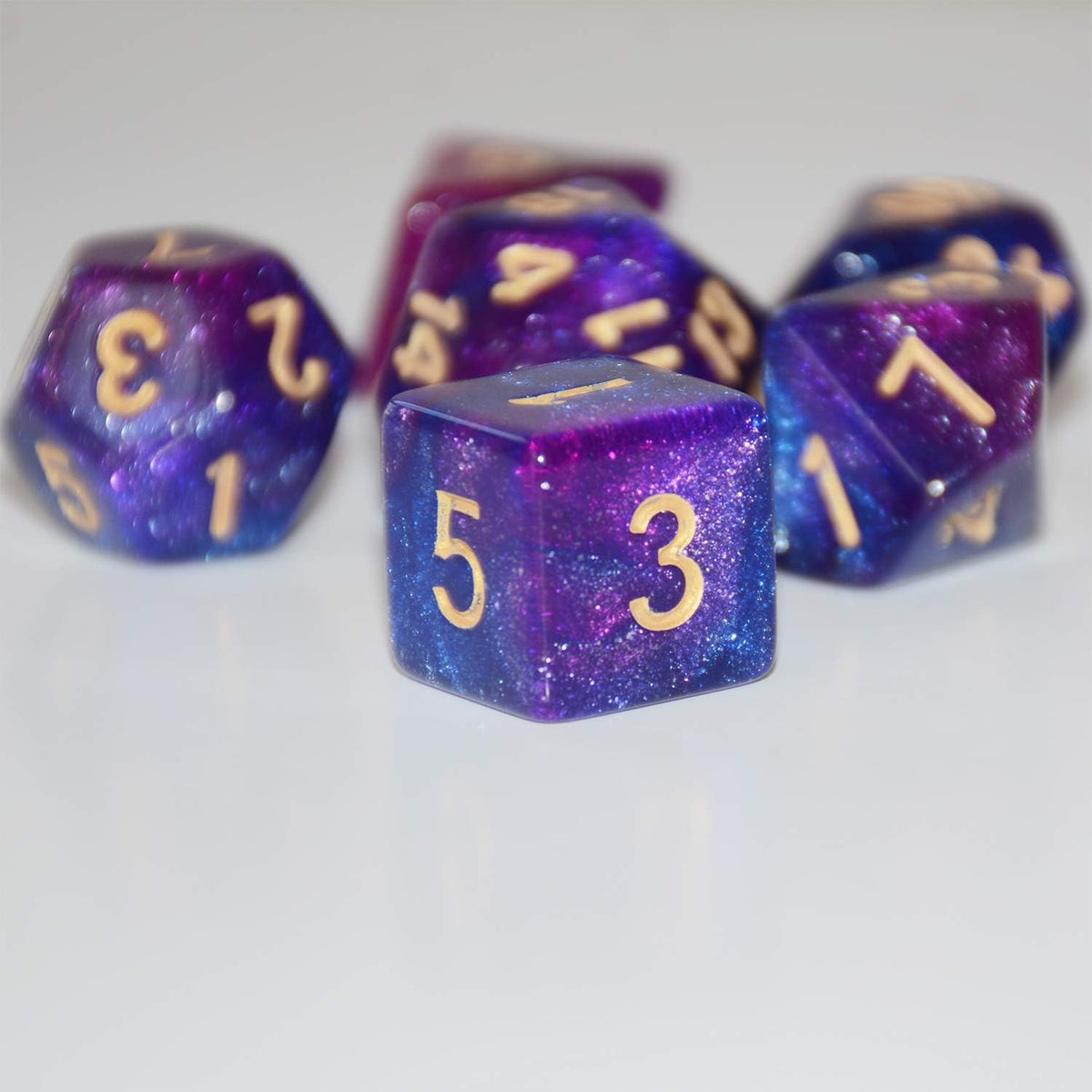 DND Dice 7Pieces, Cosmic Purple Blue Mixed Polyhedral DND Dice for RPG MTG Table Game Dice - Image 2