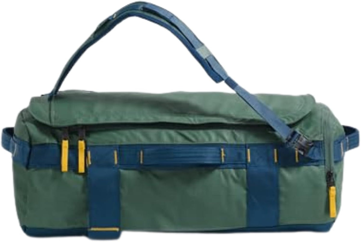 The North Face Base Camp Voyager Duffel worn as backpack lifestyle view