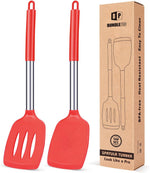 Pack of 2 Silicone Solid Turner, Non Stick Slotted Kitchen Spatulas, High Heat Resistant BPA Free Cooking Utensils, Ideal Cookware for Fish, Eggs, Pancakes(Stainless Steel Khaki) - Image 14