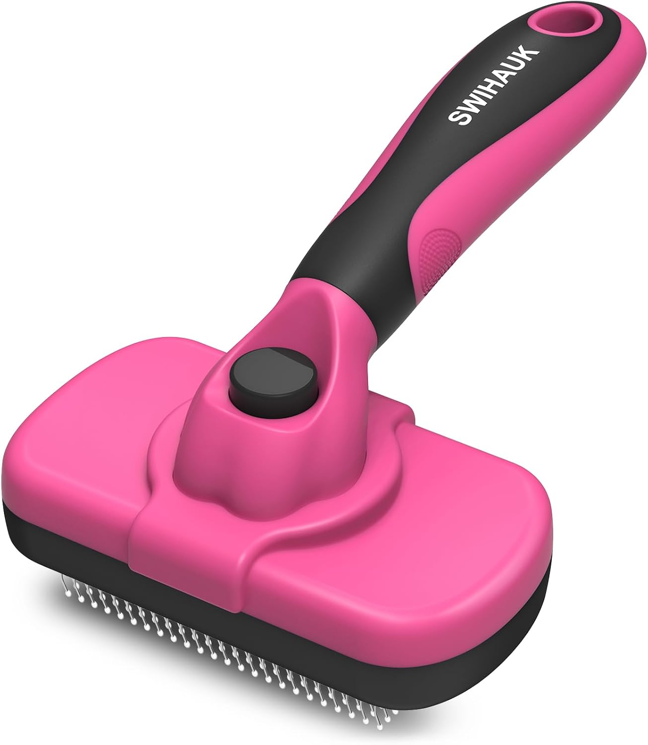 Swihauk self cleaning slicker brush front view pink pet grooming tool