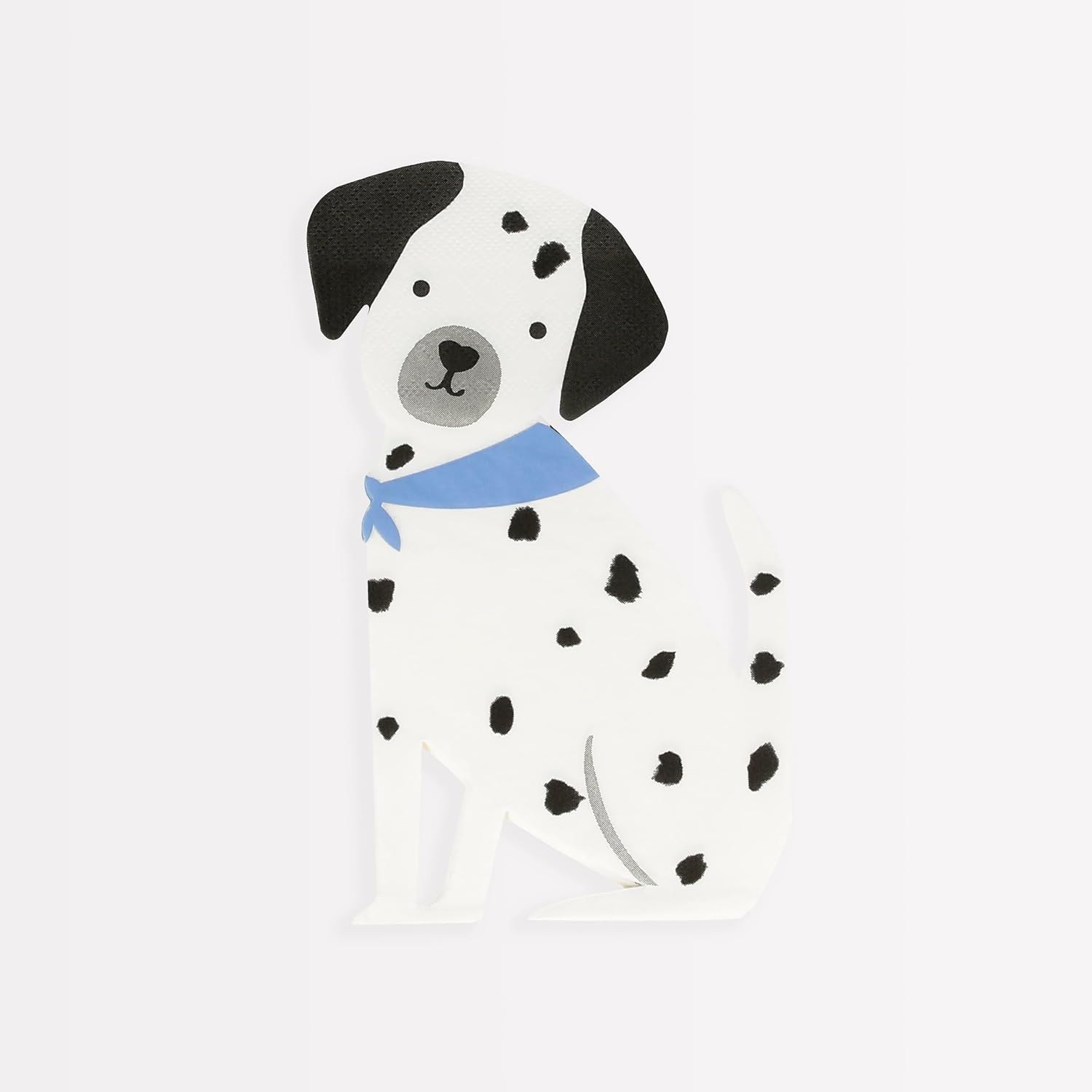 Meri Meri Puppy Napkins Pack of 16 front view showing Dalmatian shape with blue neckerchief
