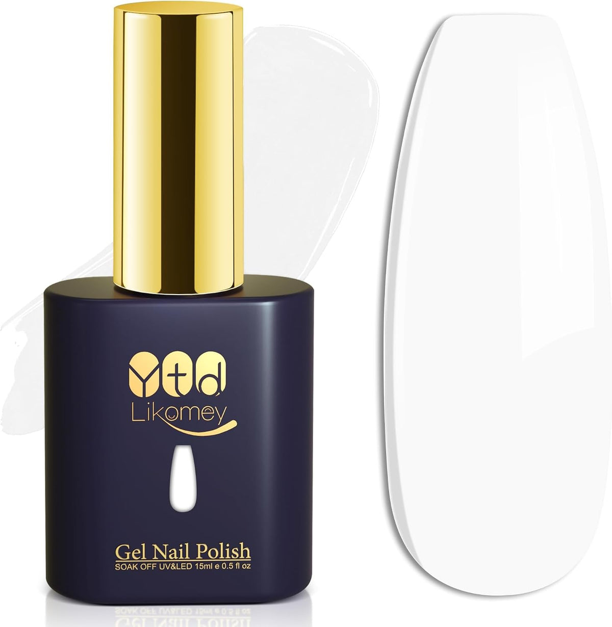 Ytd Likomey pure white gel nail polish bottle front view