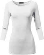 SSOULM Women's Casual 3/4 Sleeve Stretchy Slim Fit Basic T-Shirt Top with Plus Size - Image 14