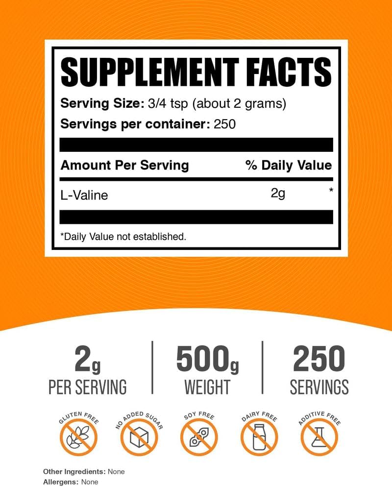 BulkSupplements unflavored amino acid powder nutrition facts panel close up