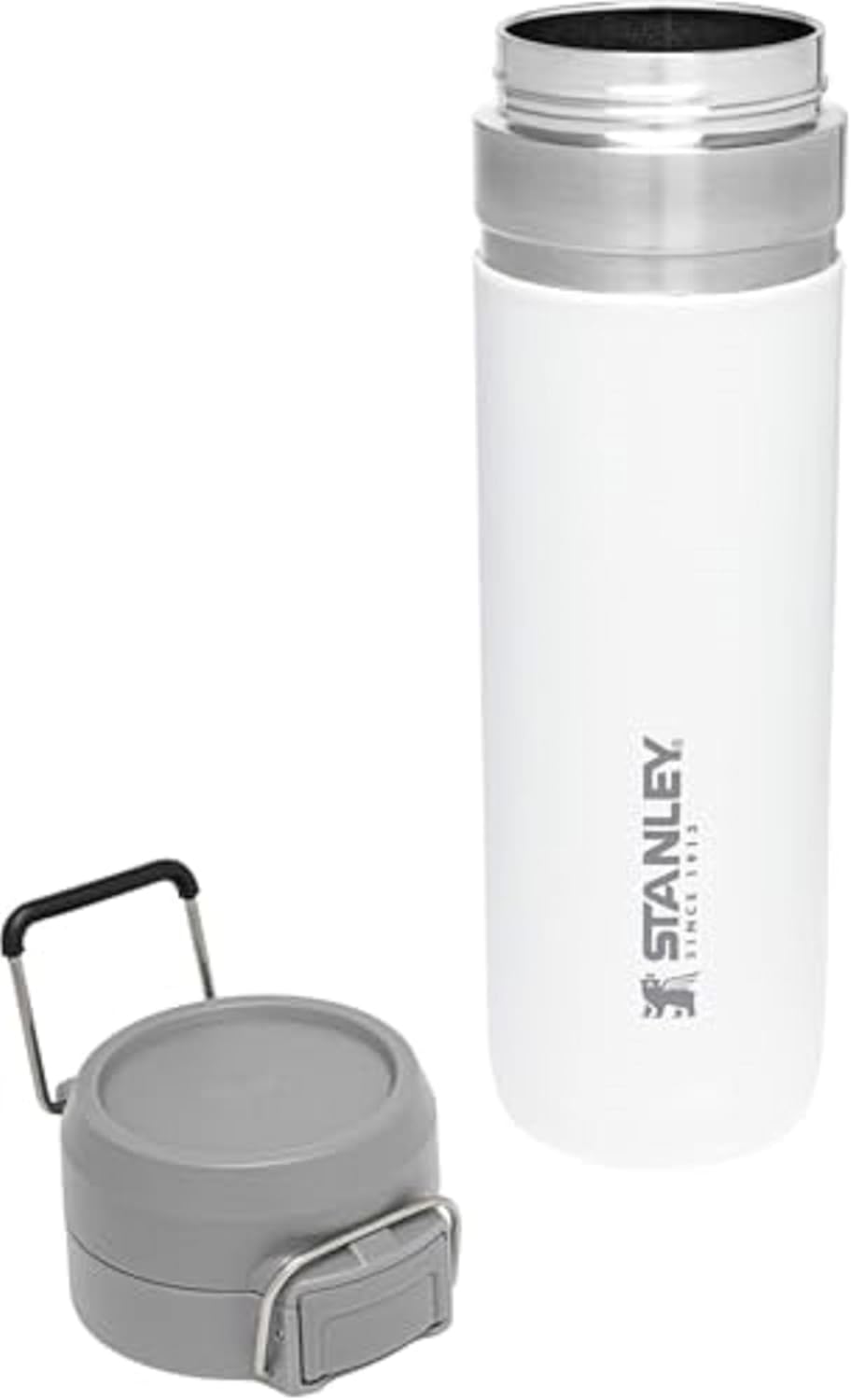 Leakproof Stanley gym flask being held one handed for easy hydration