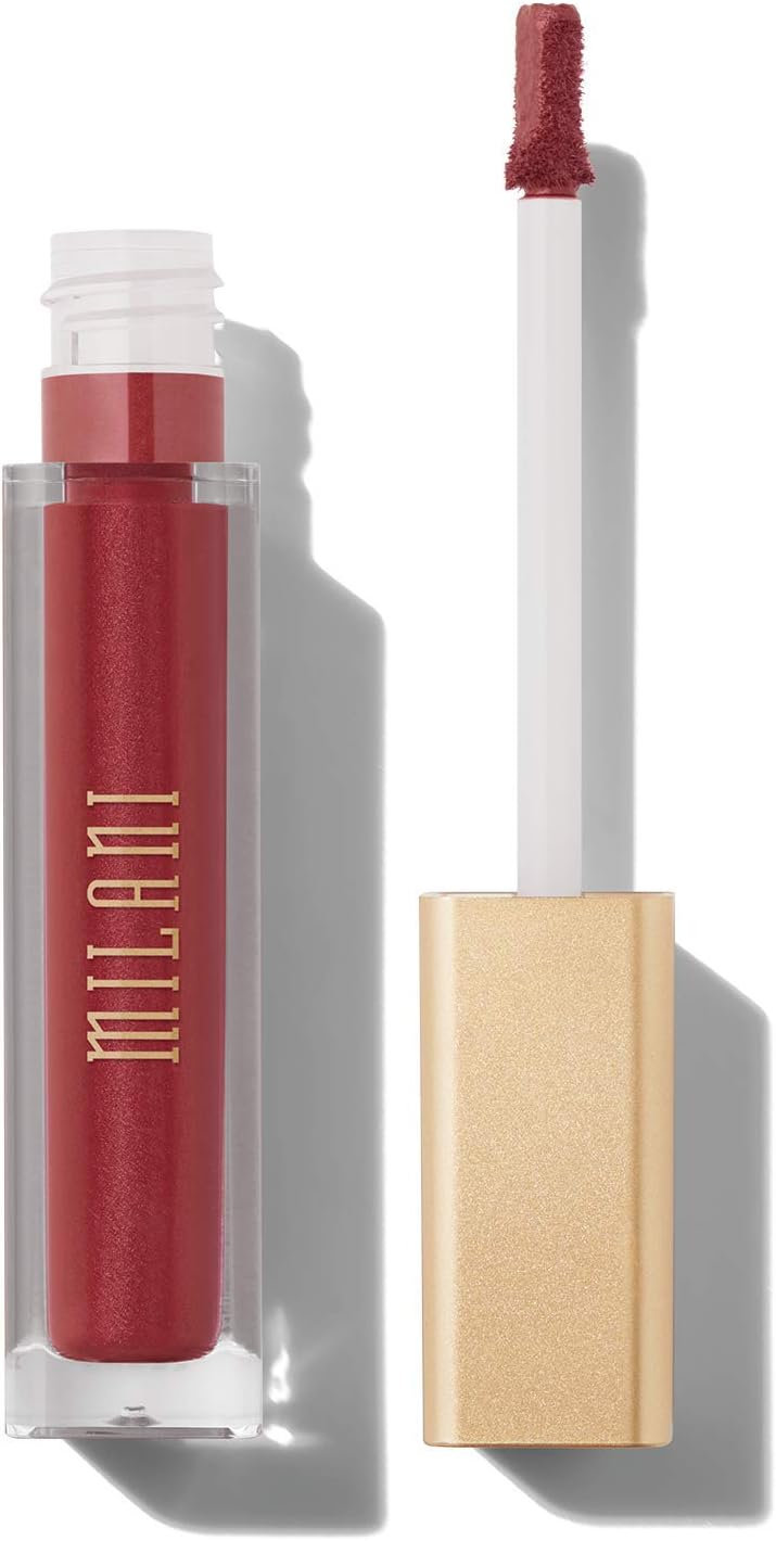 Milani Mattely in Love 06 metallic red shade swatch on lips