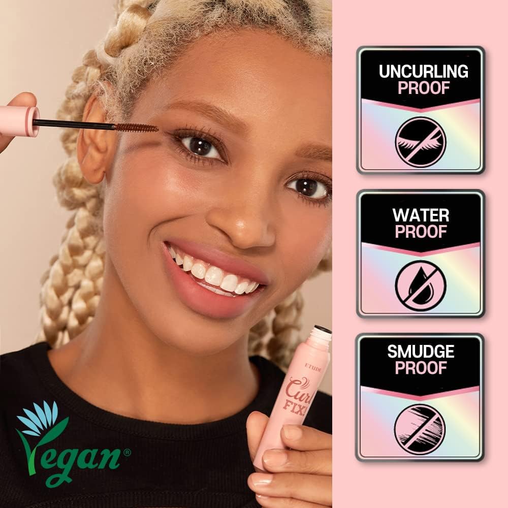 ETUDE lash curling waterproof mascara wand displaying slim dense bristles for precise application