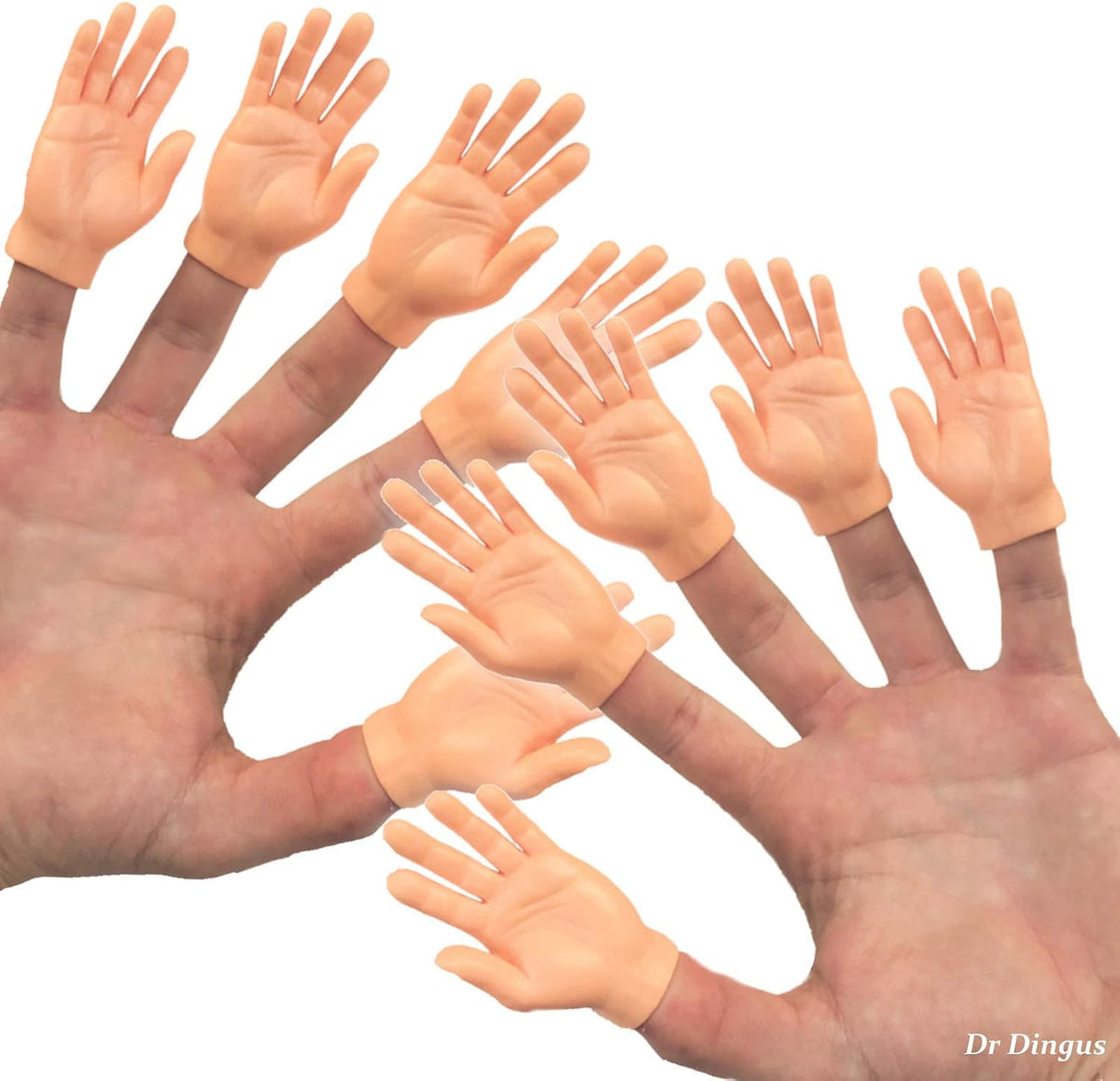 Dr Dingus premium rubber tiny finger hands ten pack front view retail packaging