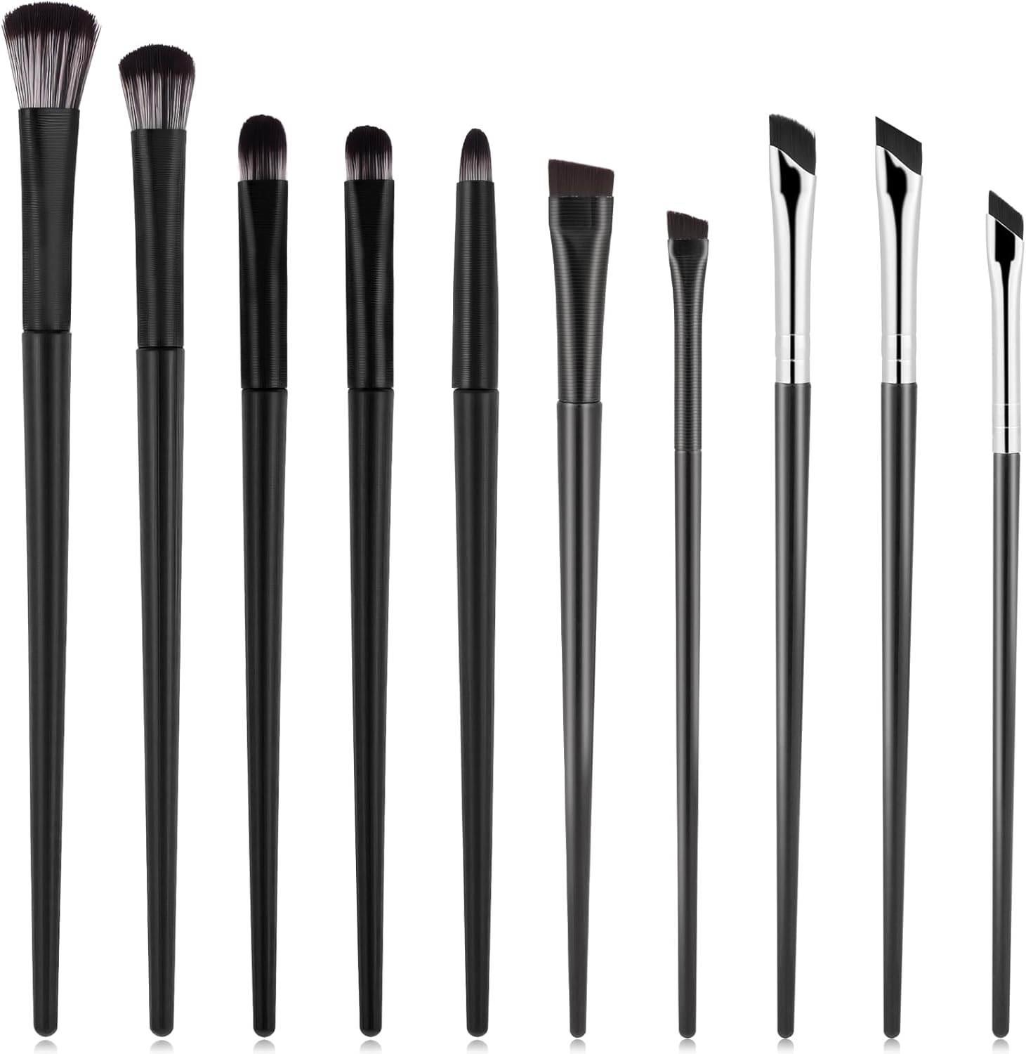 DAGUANZHI 10 piece eyeshadow brush set arranged neatly on a clean white surface showing professional black synthetic bristles