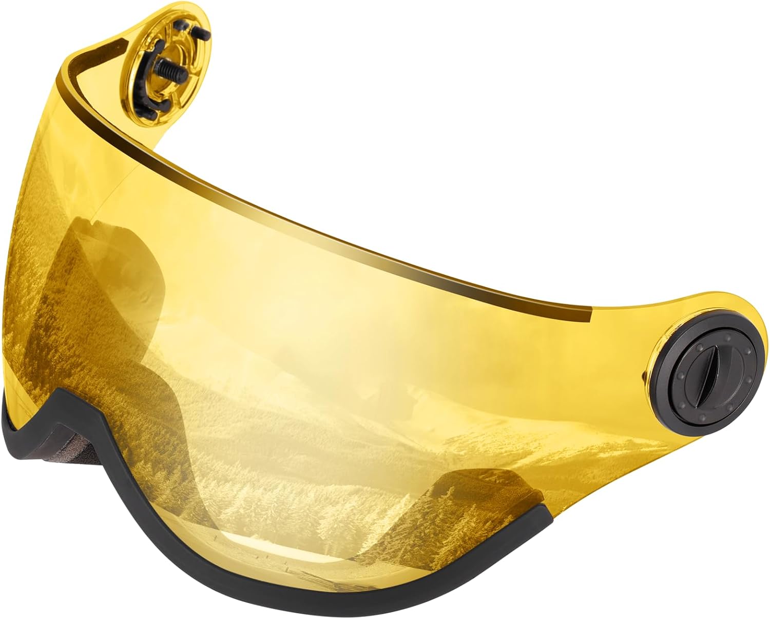 OutdoorMaster replacement visor for ski helmets front view showcasing the polarized yellow lens.