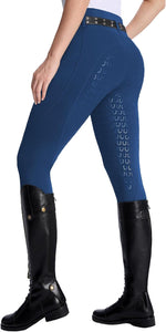 Stretchy fabric texture and ankle hem of riding pants
