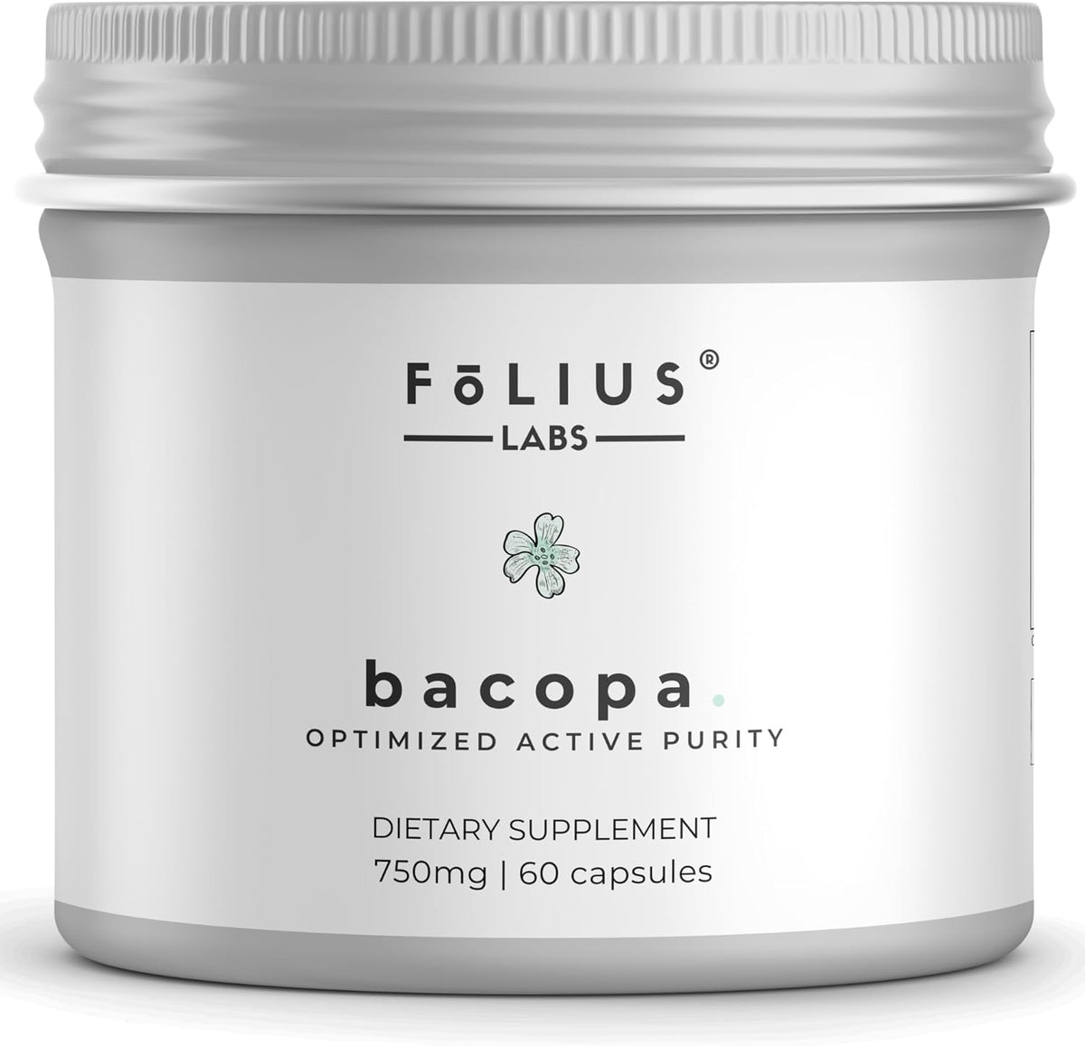 Folius Labs Bacopa Monnieri 750mg bottle front view showing clean label memory supplement