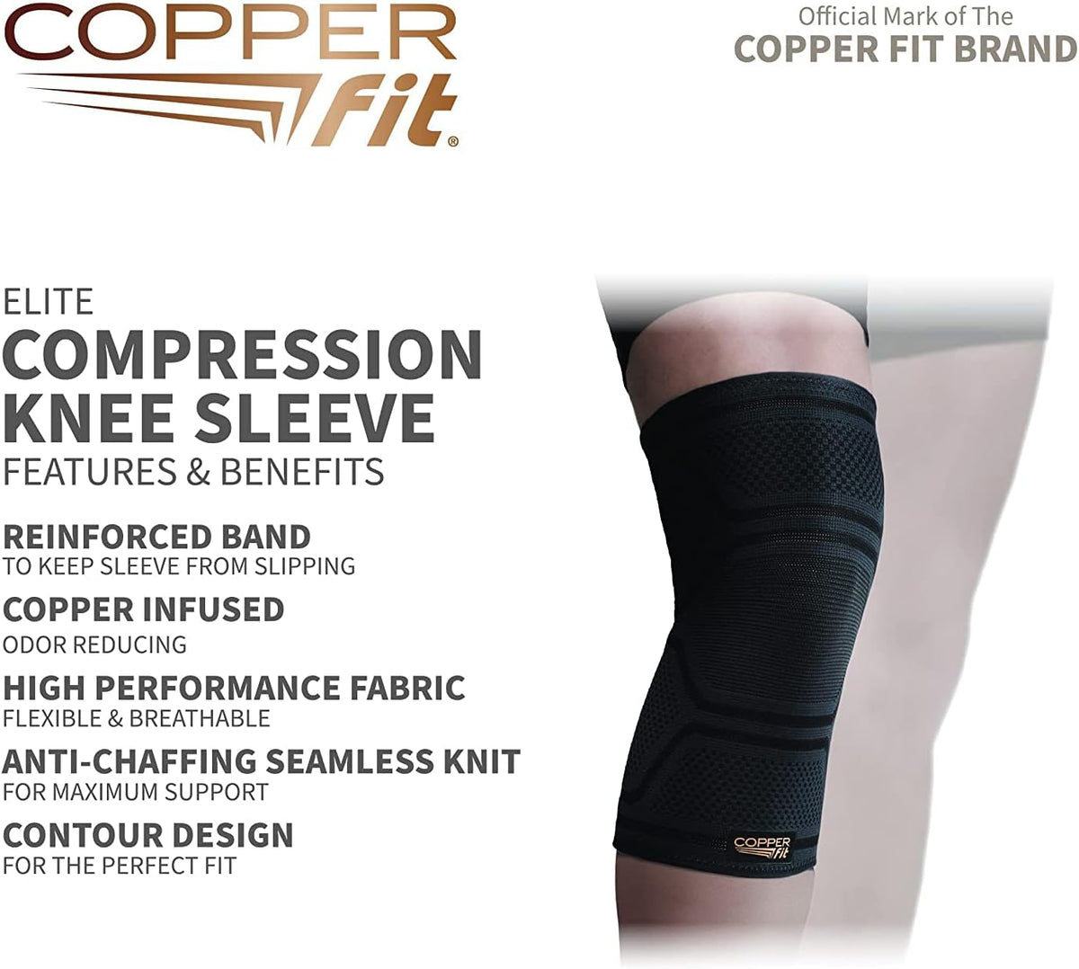 Copper Fit knee sleeve reinforced anti-slip top band detail
