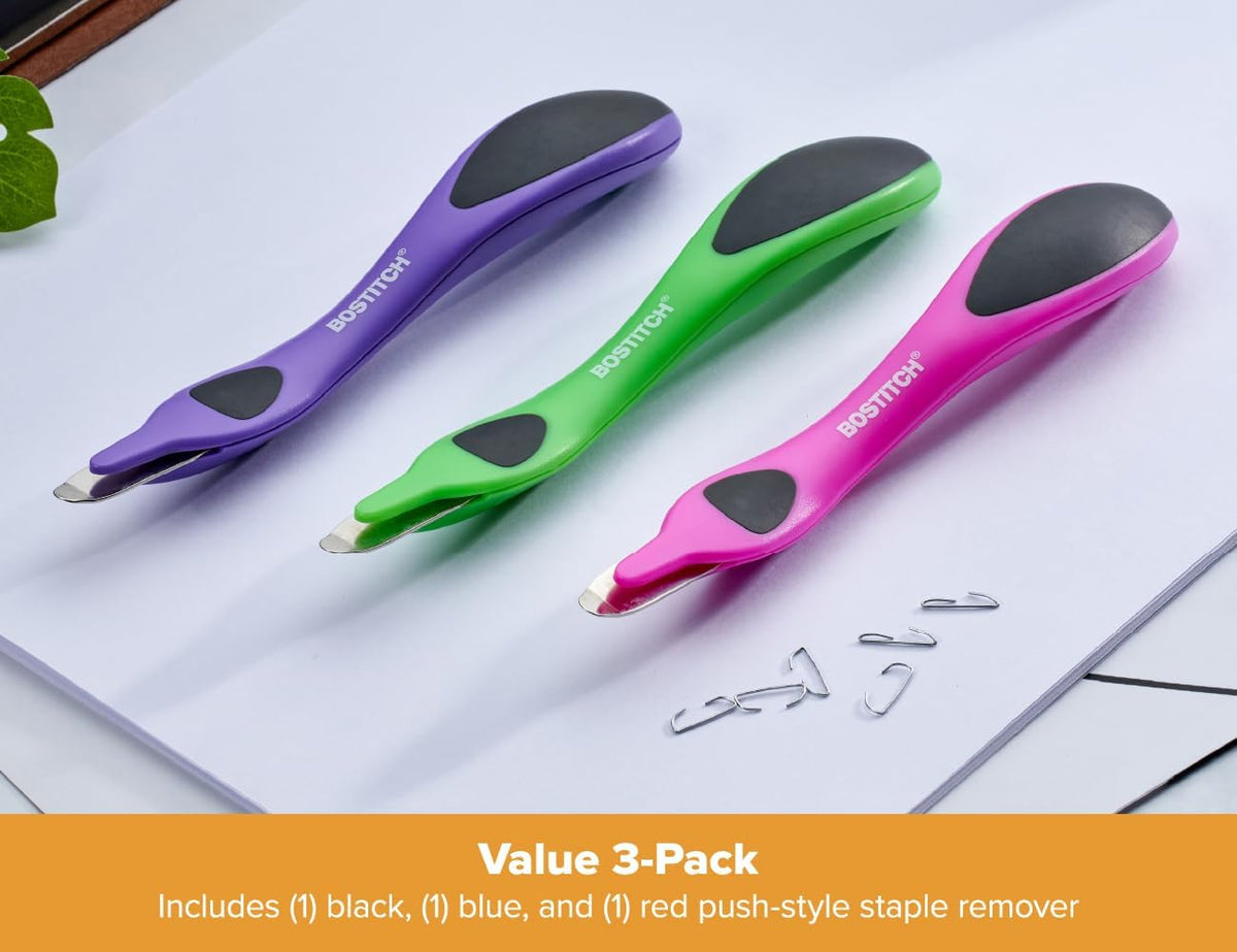 Bostitch staple remover packaging and vibrant color variants