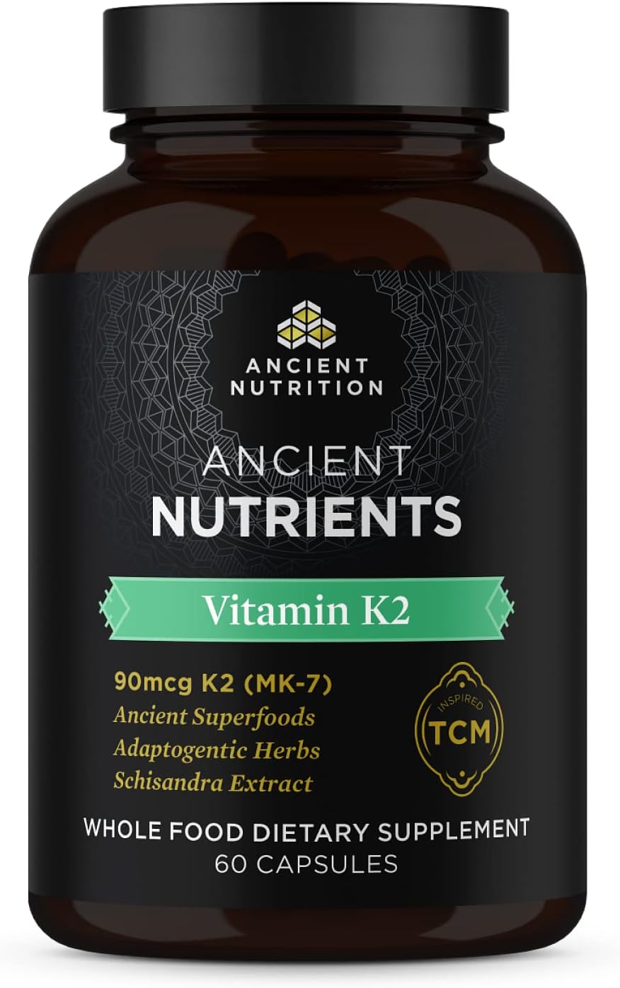 Ancient Nutrition Vitamin K2 Supplement, K2-90mcg K2, Adaptogenic Herbs, Enzyme Activated, Supports Cardiovascular Function, Paleo & Keto Friendly, 60 Capsules - Image 1