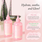 Aprilskin Pink Aloe Vita Toner next to a cotton pad for hands free skincare