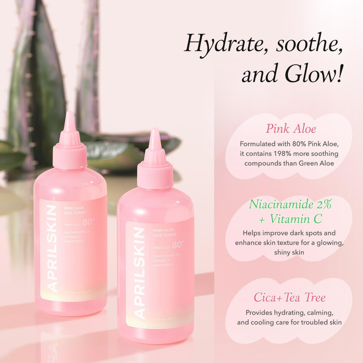 Aprilskin Pink Aloe Vita Toner next to a cotton pad for hands free skincare