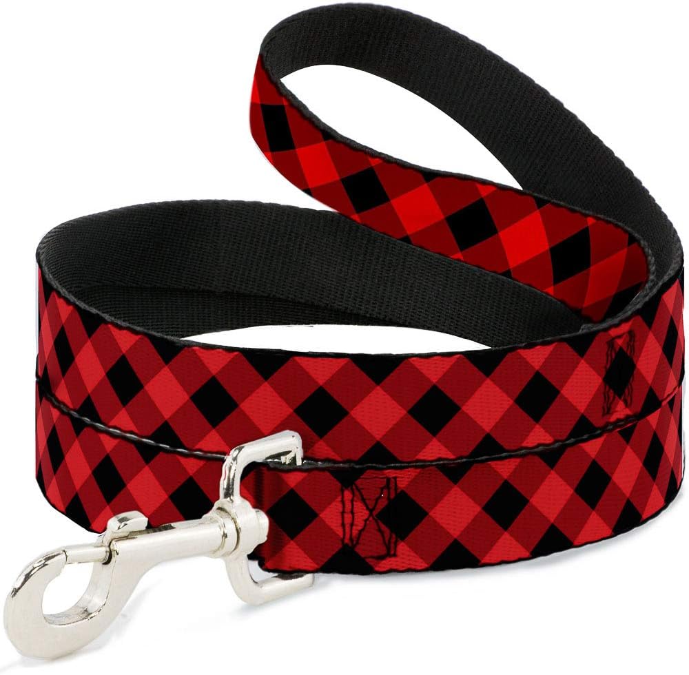 Buckle-Down diagonal buffalo plaid pet leash front view