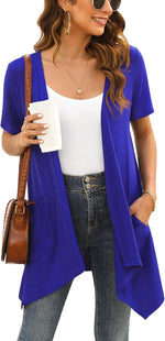 Veryoung Floral Short Sleeve Cardigans for Women Casual Drape Open Front Lightweight Summer Cardigan with Pocket High Low Hem - Image 11