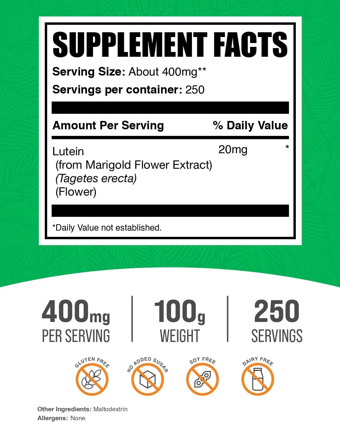 BulkSupplements Lutein extract powder imported USA vision support packaging