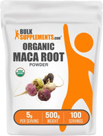 BulkSupplements Organic Maca Root Powder scoop view illustrating fine texture for smoothies