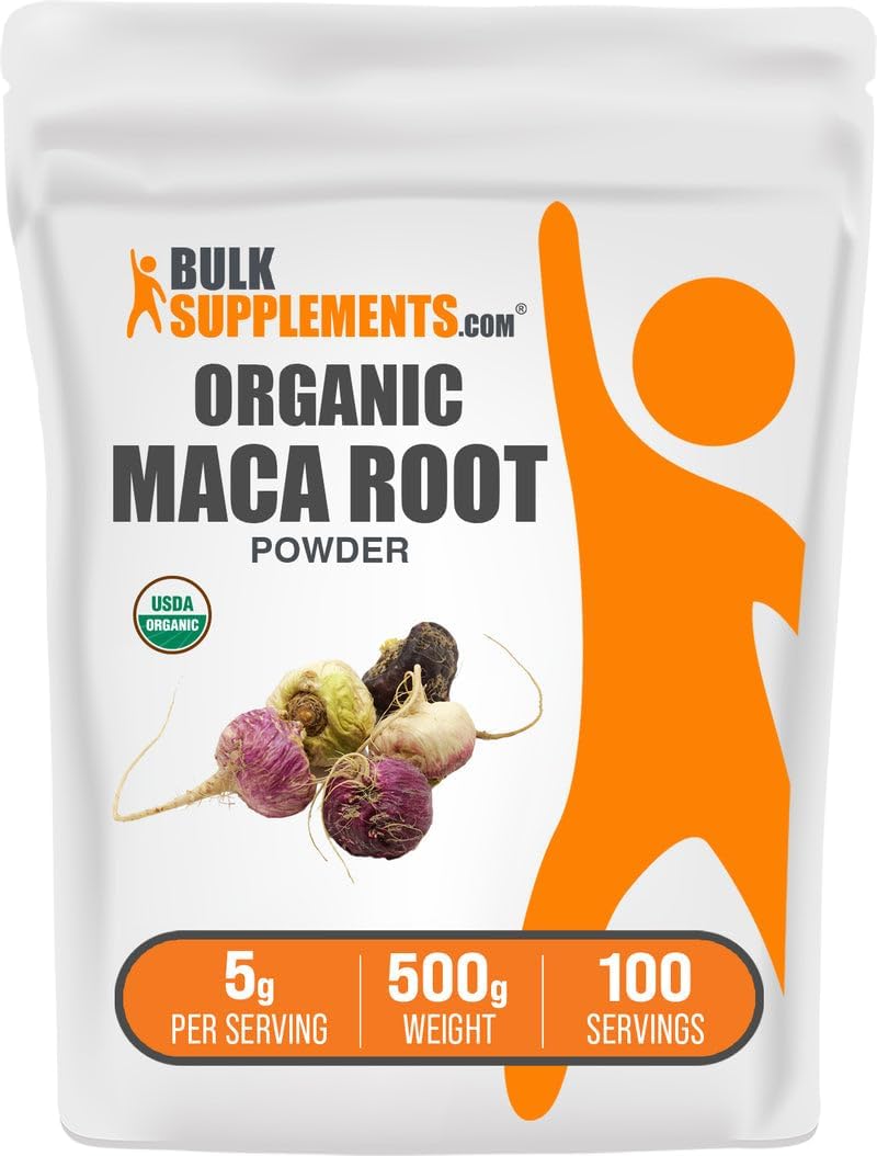 BulkSupplements Organic Maca Root Powder scoop view illustrating fine texture for smoothies