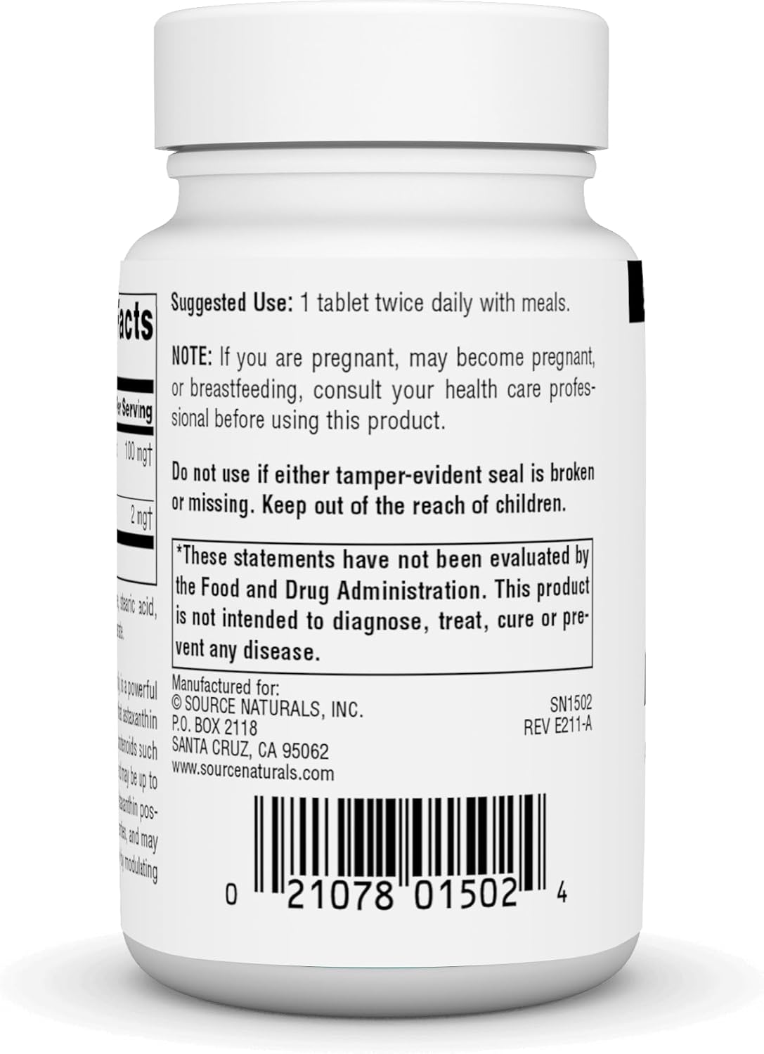 Source Naturals astaxanthin supplement facts nutrition label detail
