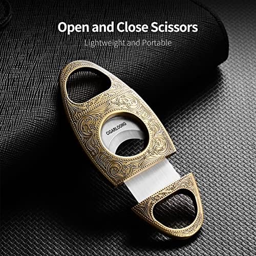 Cigar Cutter Stainless Steel Bronze Engraved Double Cut Blade (Color:Gold1) - Image 4