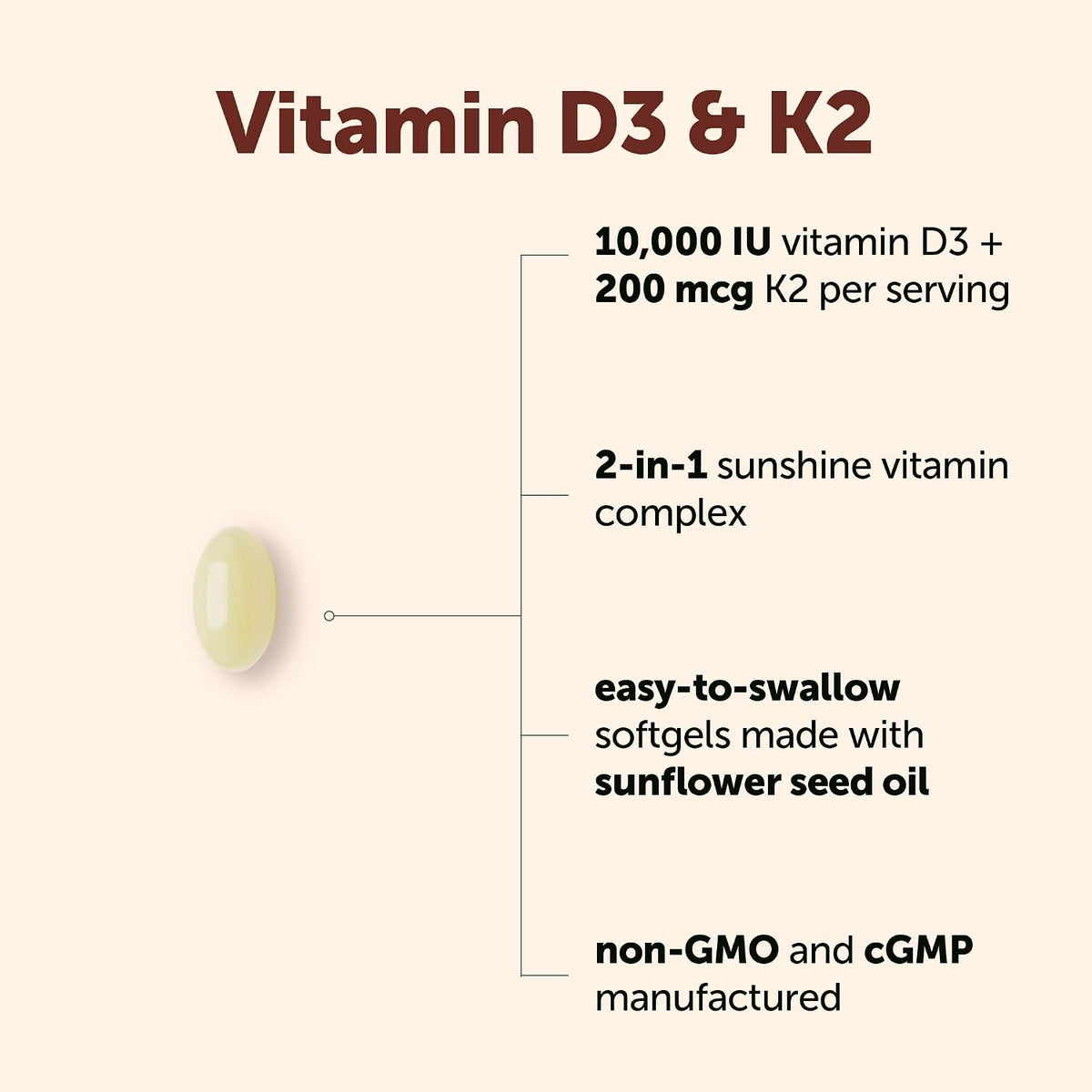 Micro Ingredients Vitamin D3 K2 supplement facts label