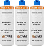 We Love Doodles dog shampoo dilution bottle front view showing printed measurement ratios