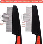 2 Pieces Fine Tooth and Wide Tooth Dog Grooming Comb - Rubber Handle Hair Comb for Small Dogs & Cats with Flea and Tick Removal (2PCS, Black Red) - Image 4