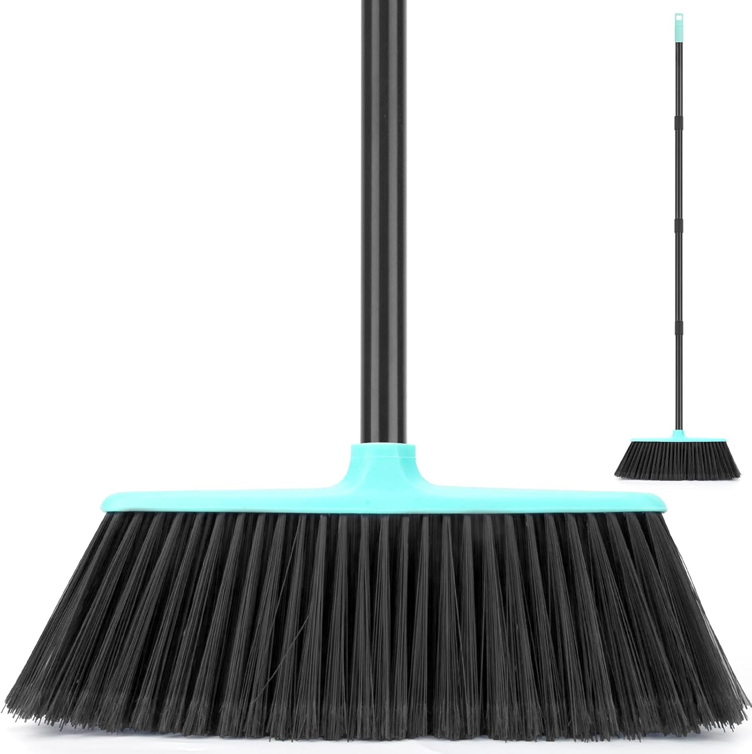 KeFanta Outdoor Broom front view showing blue head and long handle.