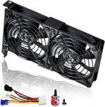 SCCCF dual ninety-two millimeter graphics card cooling fans front view installed on a black PCI mounting slot bracket.