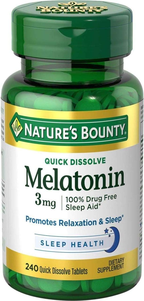 Natures Bounty triple strength melatonin tablets close up view