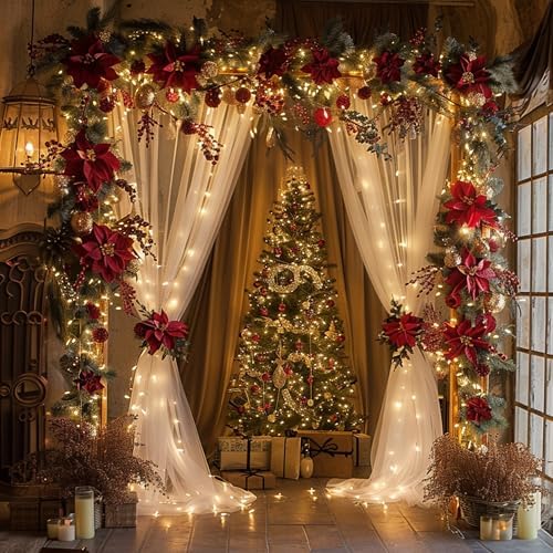 Fomcet elegant photography background curtains illuminated with cozy glowing strands