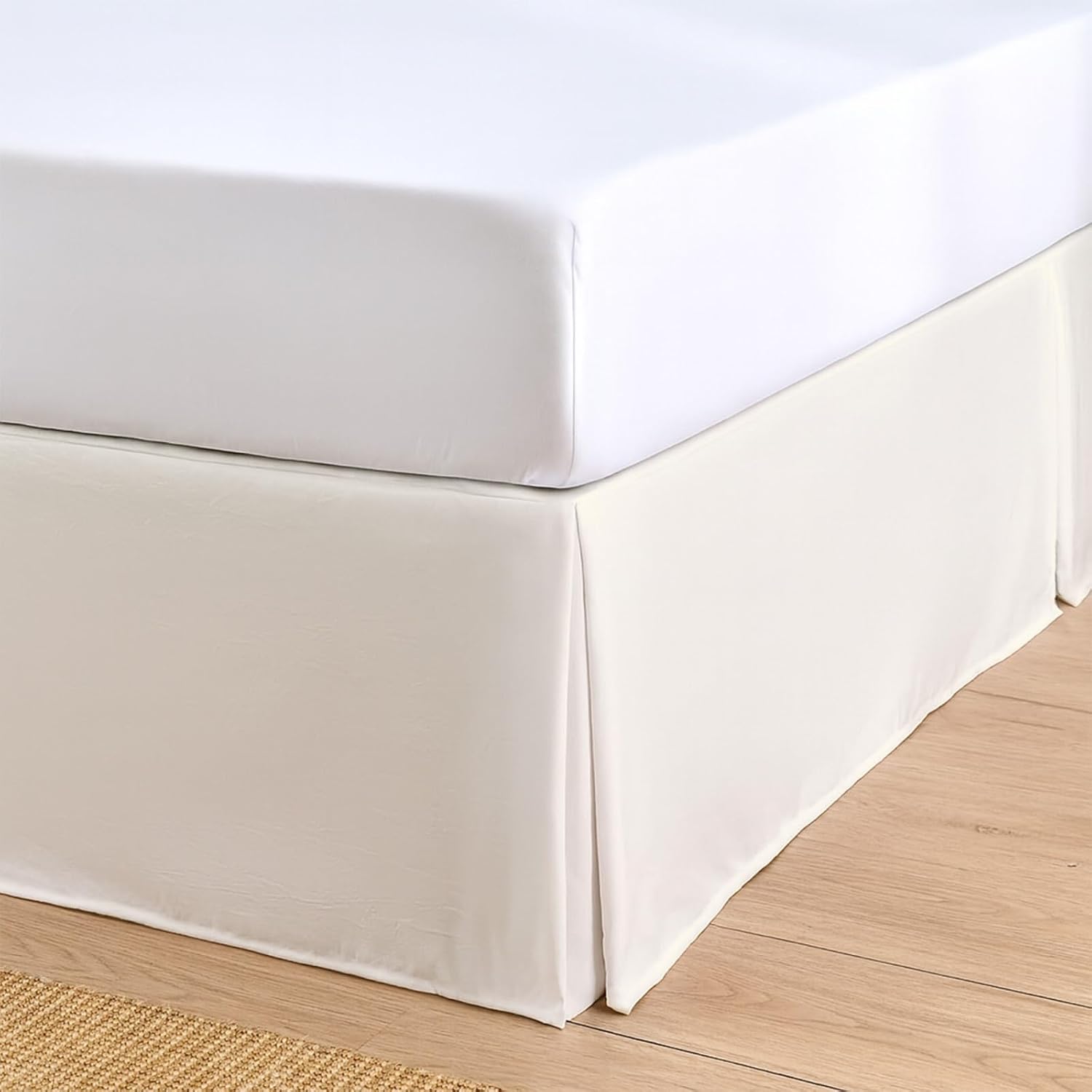Cottington Lane luxury pleated bedskirt in ivory queen size front view