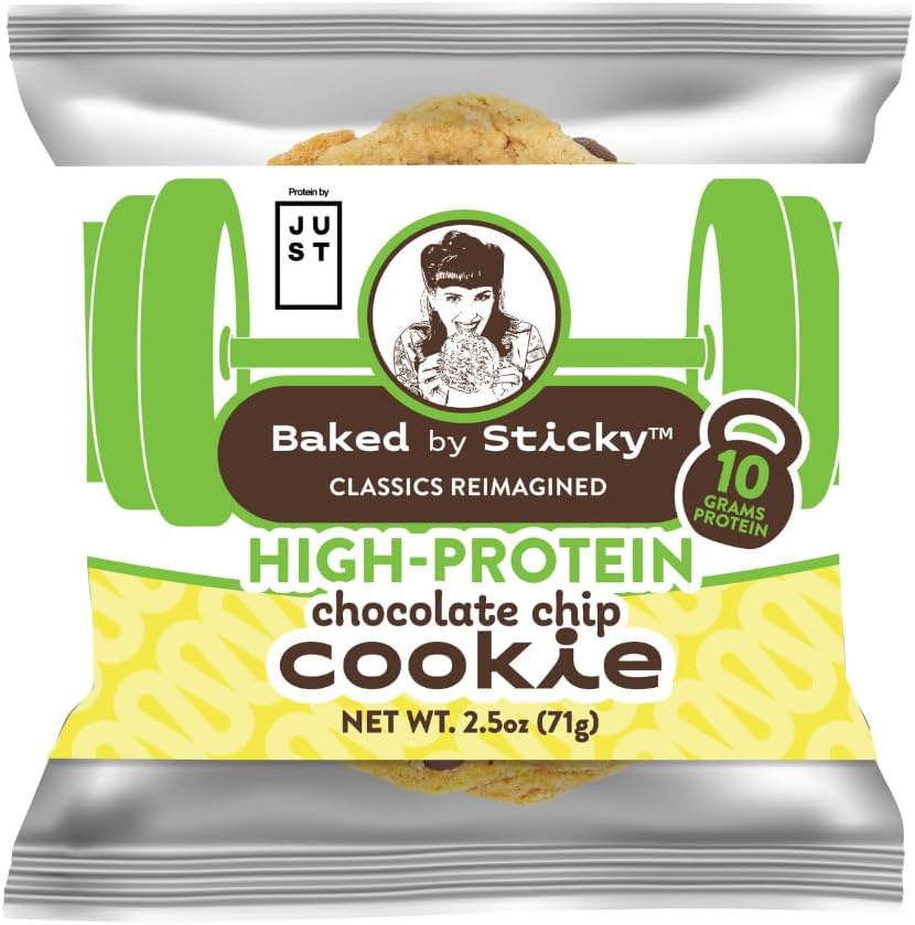 Baked by Sticky Protein Chocolate Chip Cookie 6 count pack front view authentic USA import.