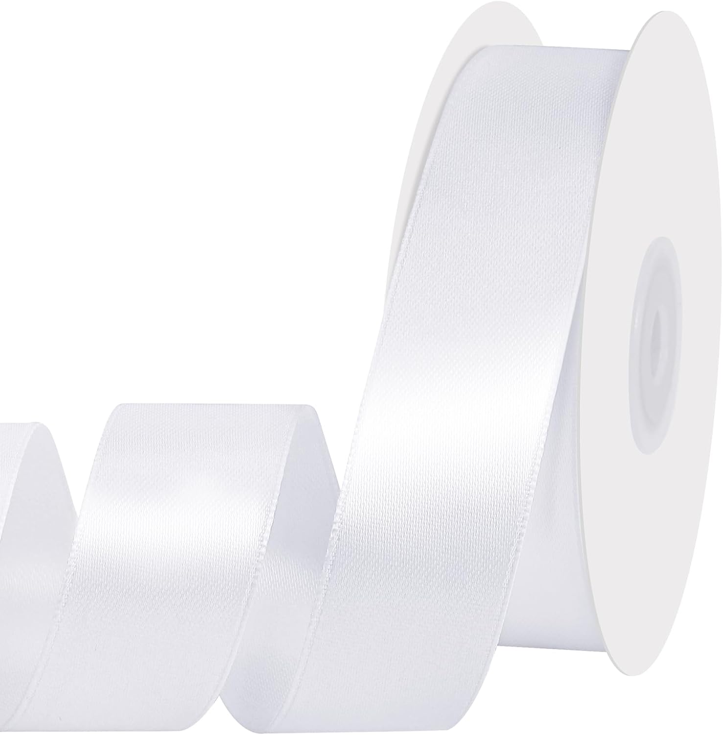 Woric white double faced satin ribbon roll front view