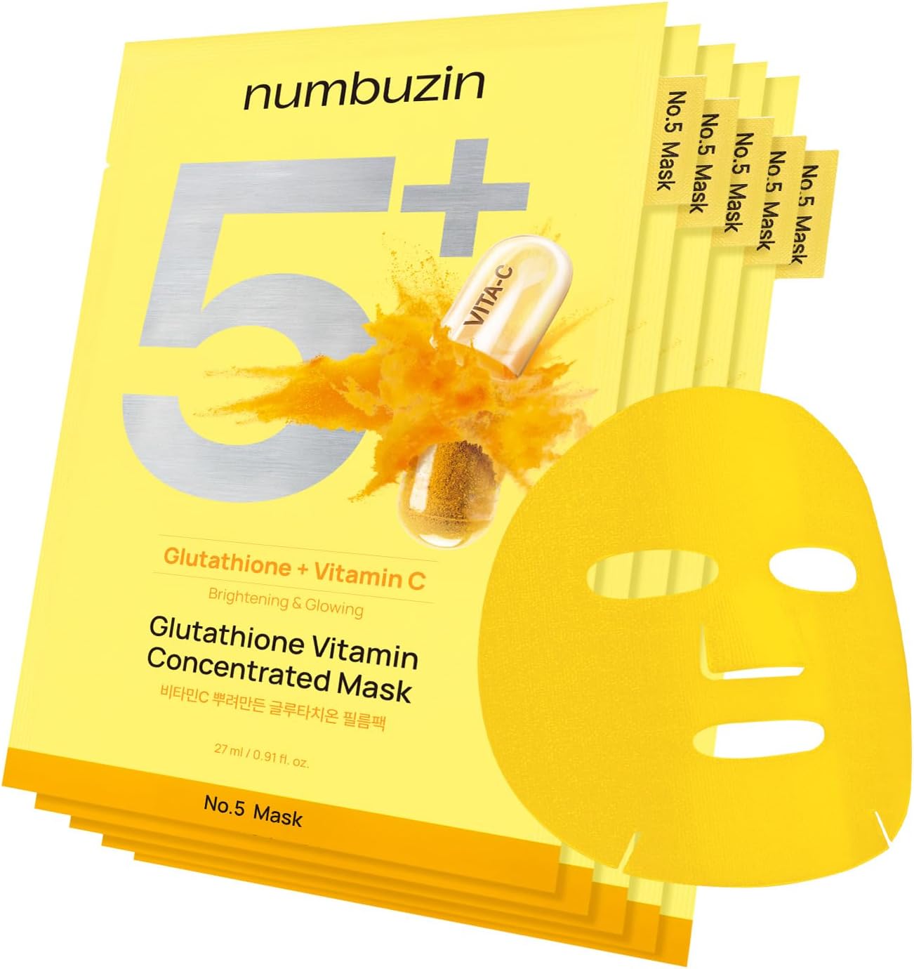 Numbuzin Number Five Vitamin Spotlight Sheet Mask front view premium Korean skincare