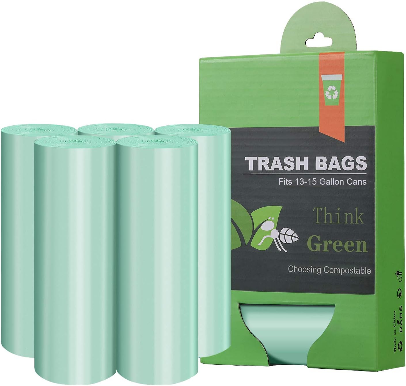 AYOTEE compostable tall kitchen trash bags front view packaging box