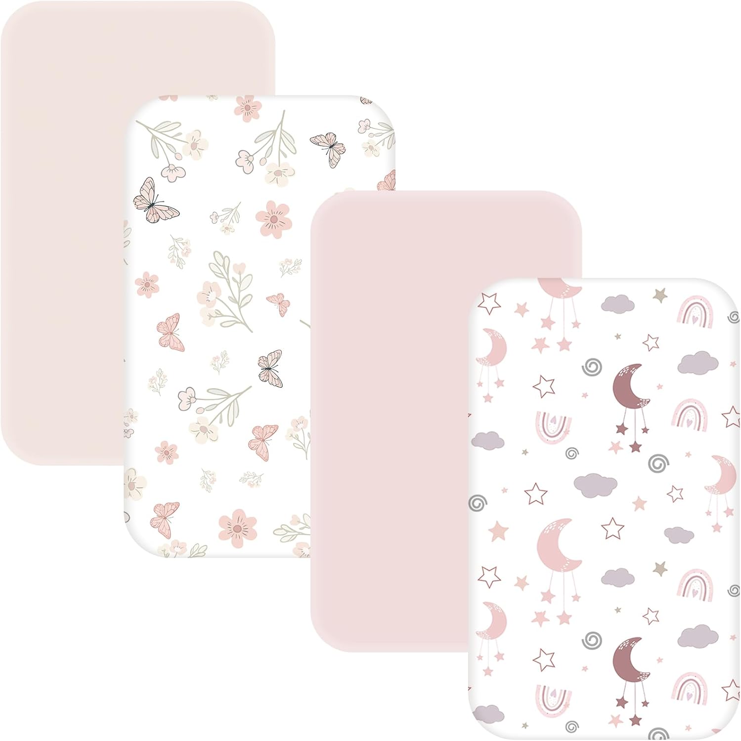 NacoMoco 4 Pack Bassinet Sheets blush pink and floral design