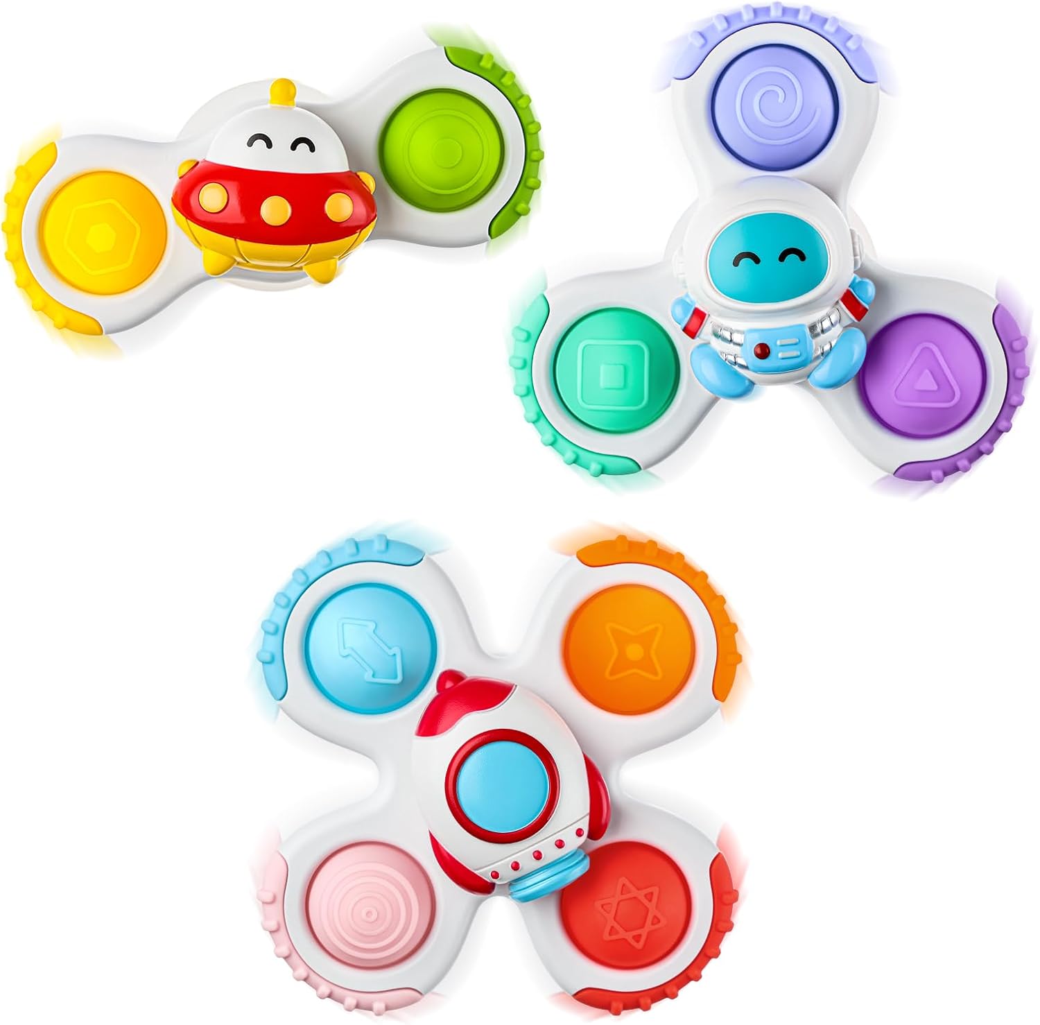 Alasou 3 piece pop suction cup spinner sensory toy set front view